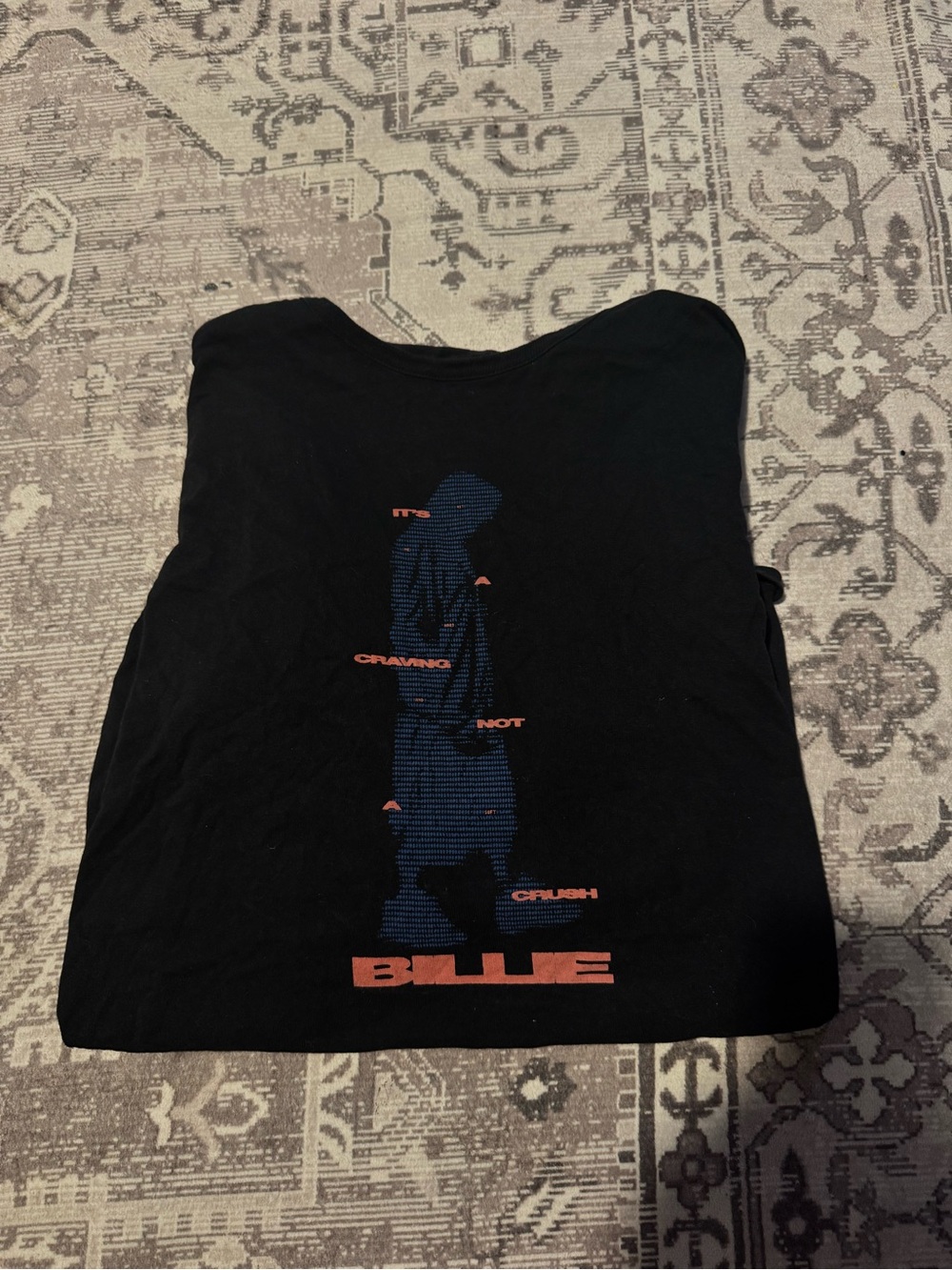 Black Short-Sleeve Graphic Tee with Blue Silhouette and Orange Accents
